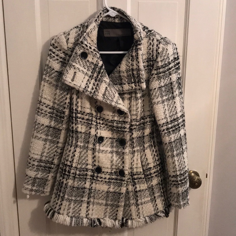 Zara Basic Black and White Pea Coat